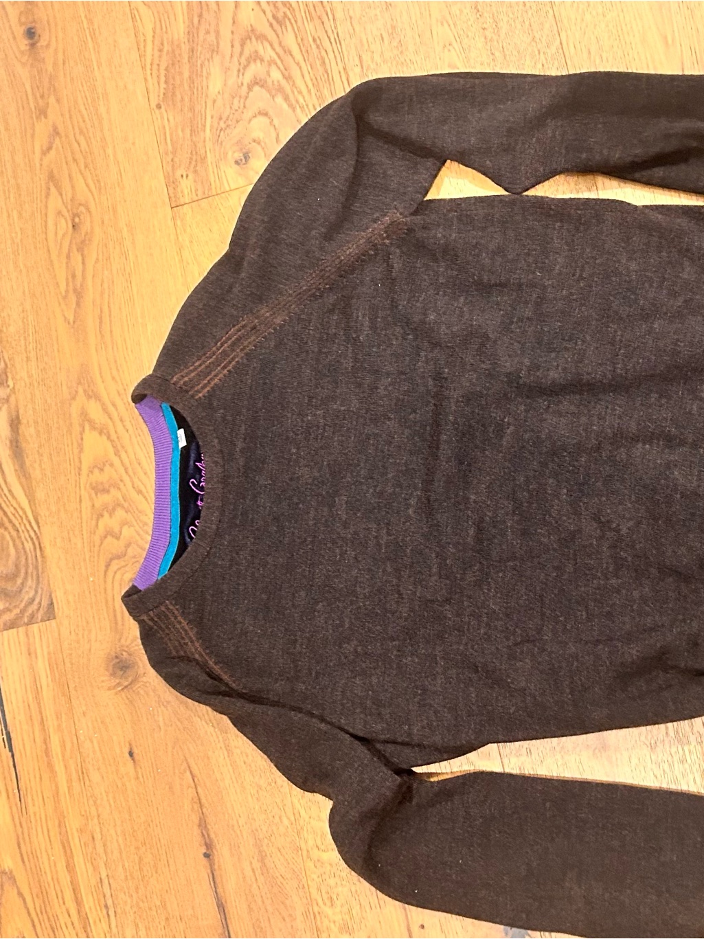 Vintage Robert Graham Brown Crewneck Sweater With Purple Trim